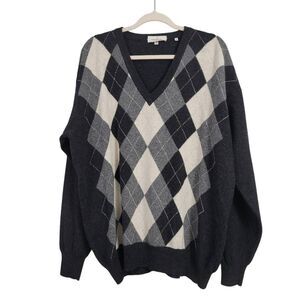 Ermenegildo Zegna Argyle Virgin Wool‎ Sweater Sz XL Gray Pullover Preppy Italy